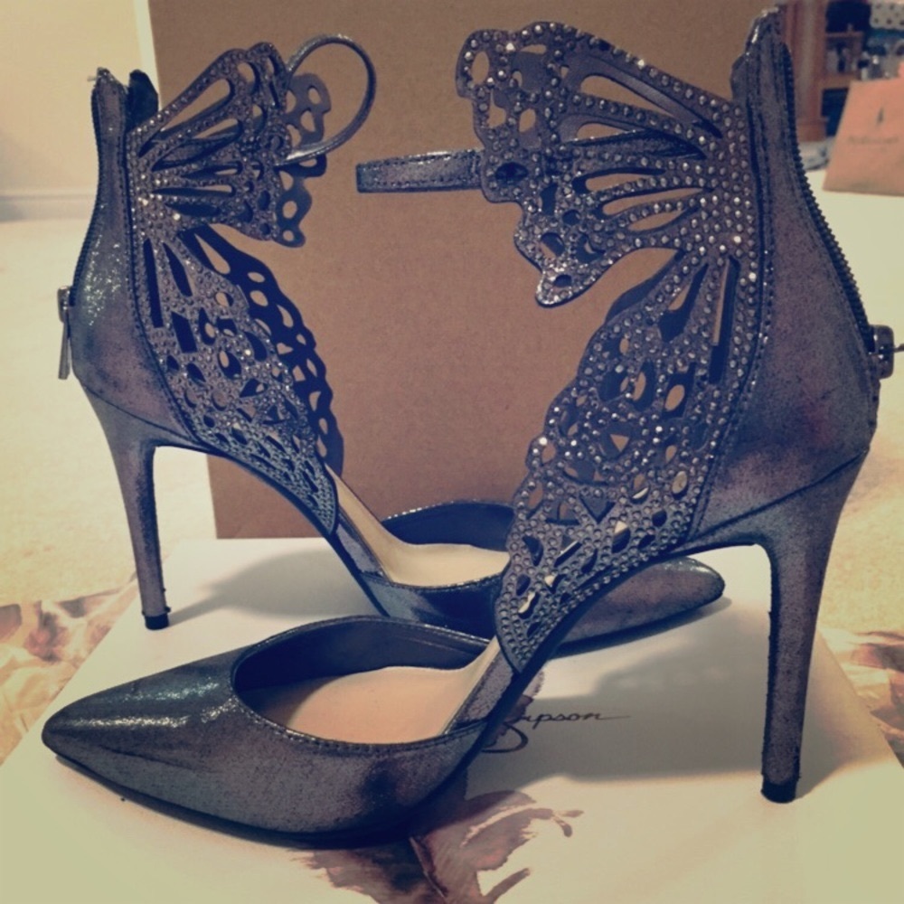 Butterfly heels Shoes black silver, with box